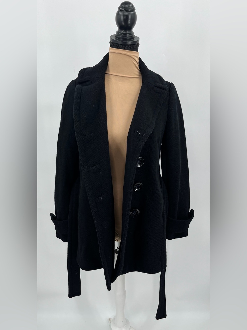 J.Crew Black Wool Blend Double Breasted Belted Peacoat Jacket Size 2 - Picture 3 of 14
